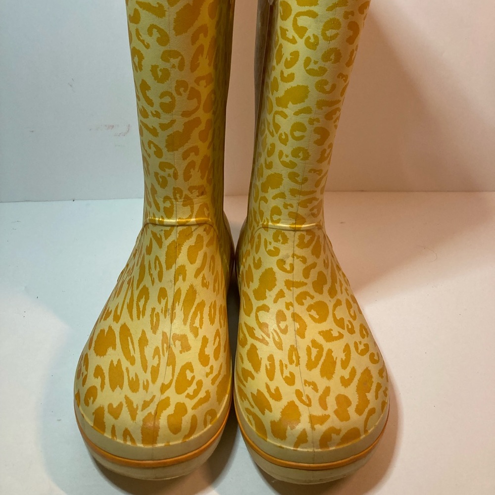 CROCS Yellow Leopard Print Women's Rain Boots